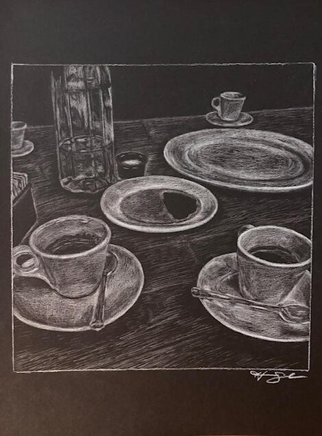 "June" | 9x12 | White pencil on black paper